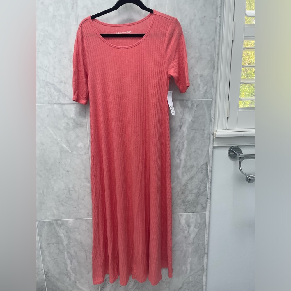 Soft Surroundings Textured short sleeve Santiago dress coral reef, sz med 10/12